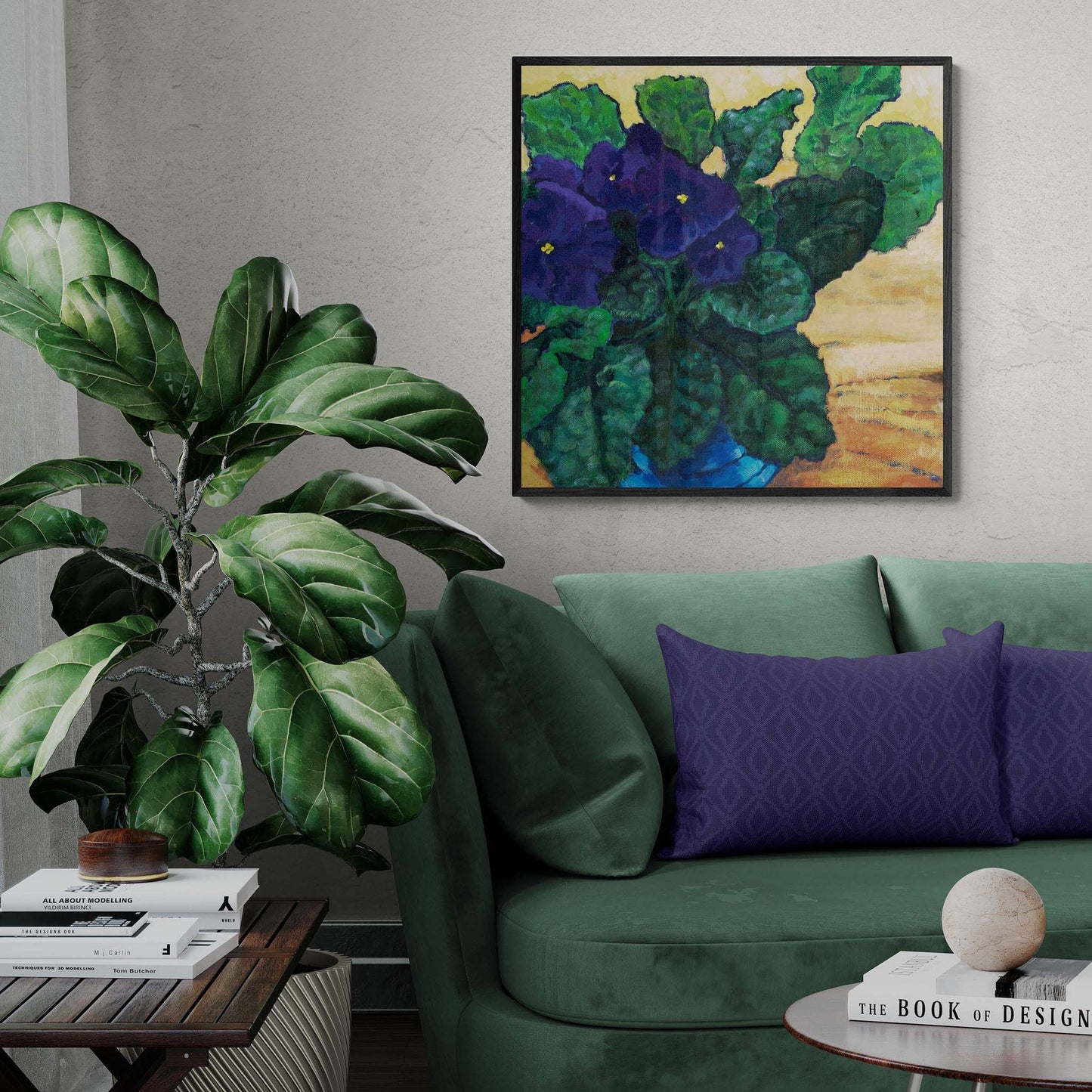 Fine Art Canvas Print - 24x24 30x30 36x36 40x40 42x42 44x44 48x48 inches | African Violets in Acrylic, CPS-1090