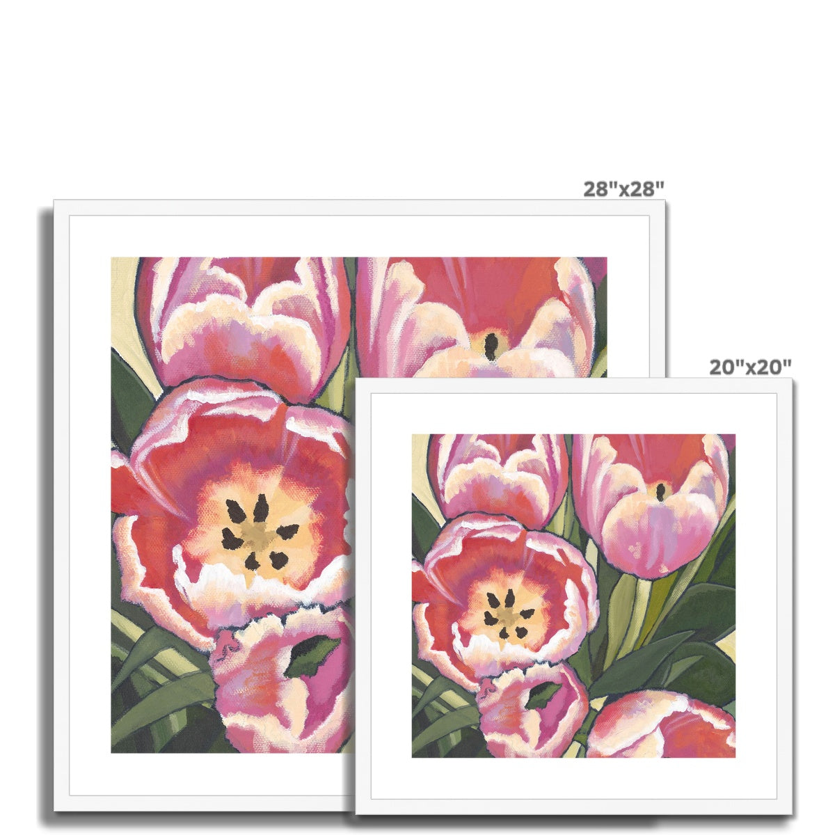 Framed Fine Art Print - 8x8 12x12 16x16 20x20 24x24 28x28 36x36 inches | Pink Tulips in Acrylic, FPS-1080