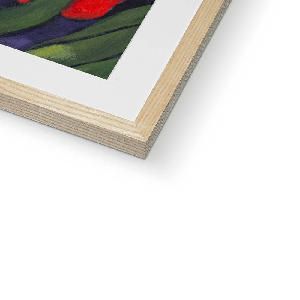 Framed Fine Art Print, White Mat - 8x8 12x12 16x16 20x20 24x24 28x28 inches | Red Tulips in Acrylic, FPS-1111