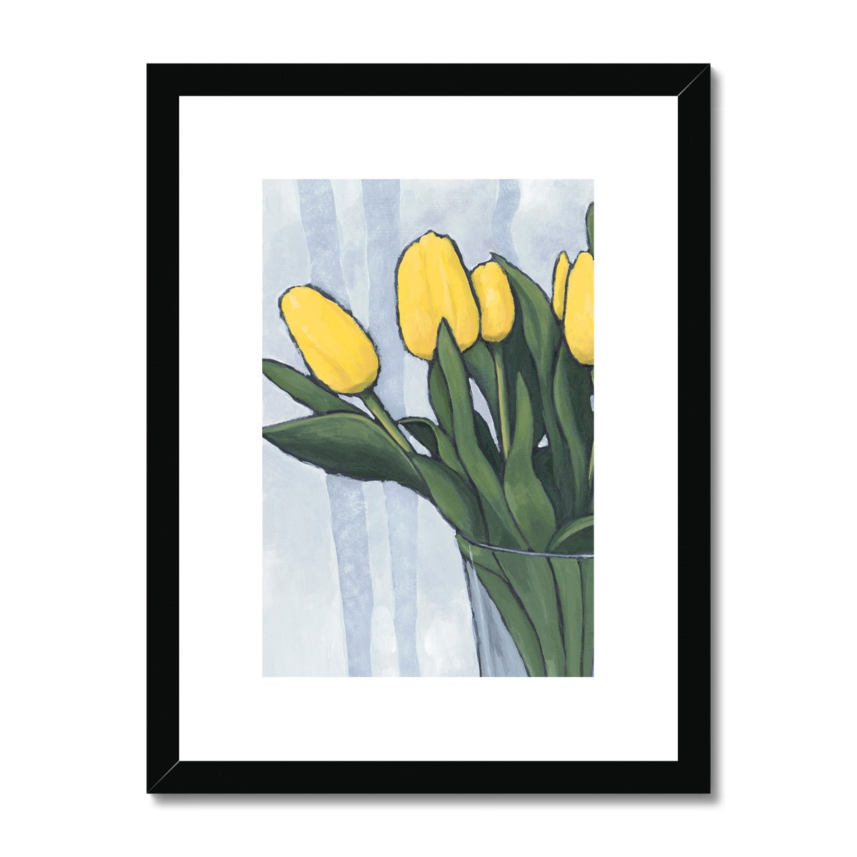 Framed Fine Art Print, White Mat - 8x12 12x16 12x18 inches | Yellow Tulips in Acrylic, FPV-1120-002