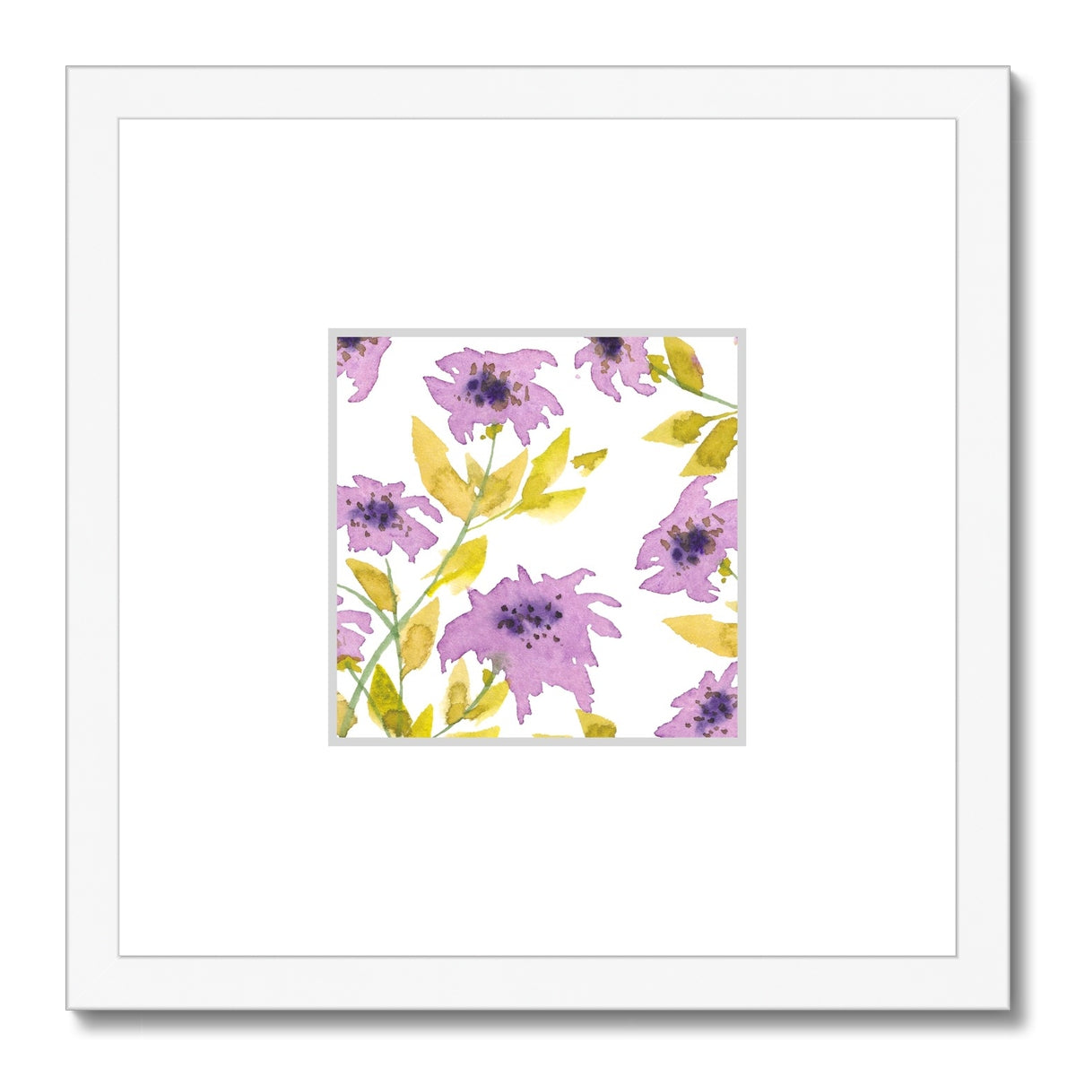 Framed Fine Art Print, Faux Mat - 12x12 inches | Mauve Floral Watercolor, fms-1360-001