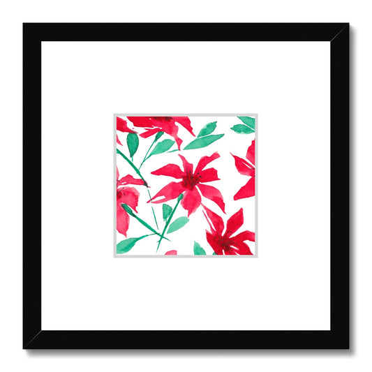 Framed Fine Art Print, Faux Mat - 12x12 inches | Red Floral Watercolor, fms-1330-002
