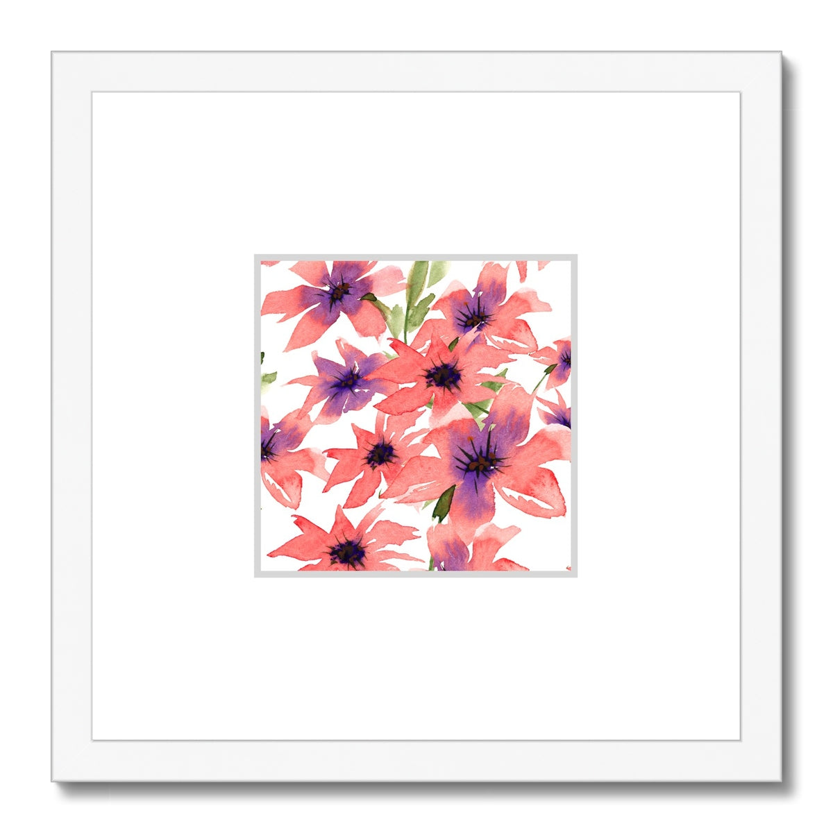 Framed Fine Art Print, Faux Mat - 12x12 inches | Pink Floral Watercolor, fms-1340-001