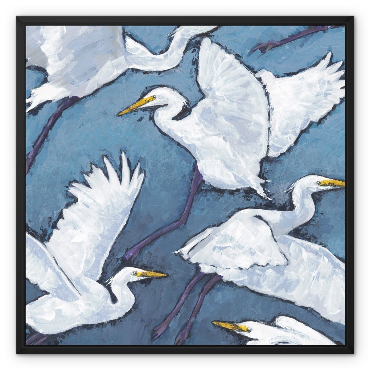 Framed Fine Art Canvas Print - 12x12 16x16 20x20 24x24 28x28 32x32 inches | White Herons in Acrylic, FCS-1020-001-MW