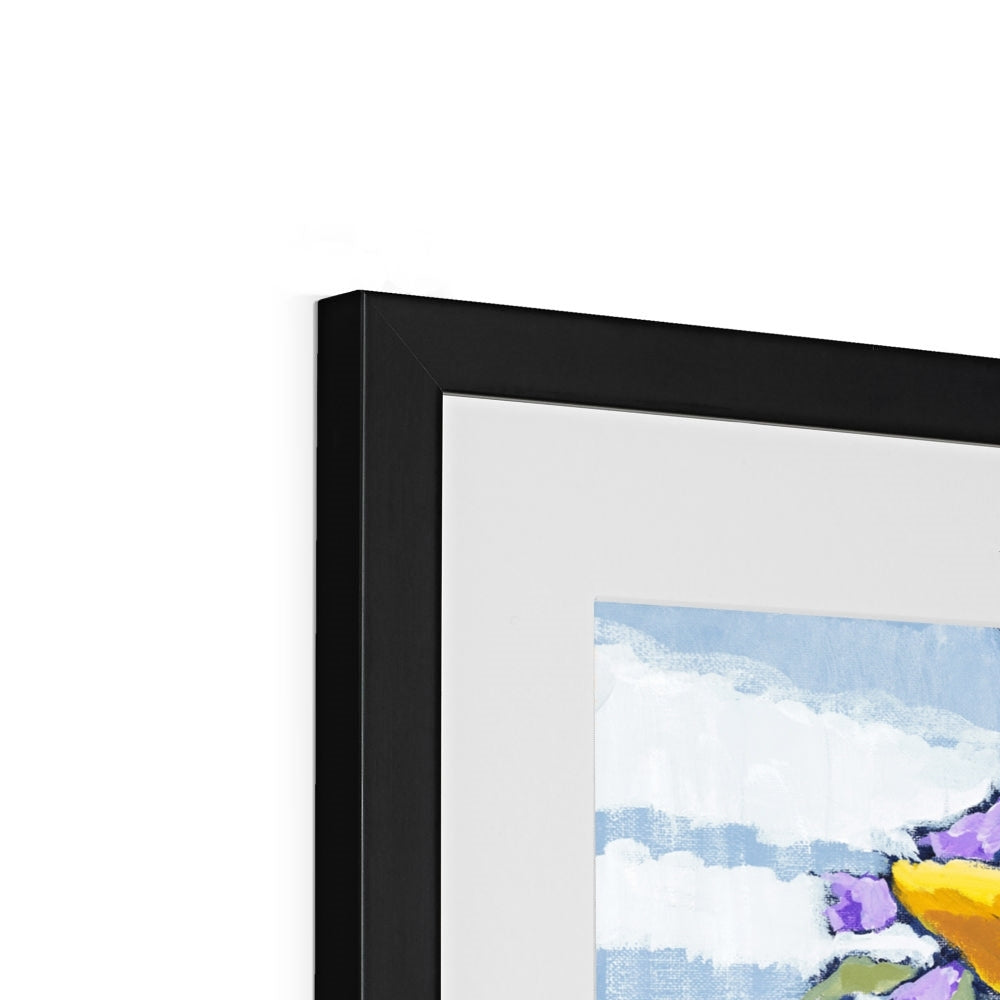 Framed Fine Art Print, White Mat - 8x8 12x12 16x16 20x20 24x24 28x28 inches | Sunflowers in Acrylic, FPS-1040