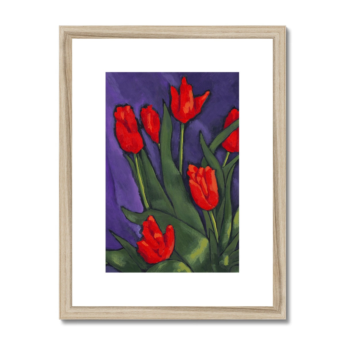 Framed Fine Art Print, White Mat - 8x12 12x16 12x18 inches | Red Tulips in Acrylic, FPV-1111-002