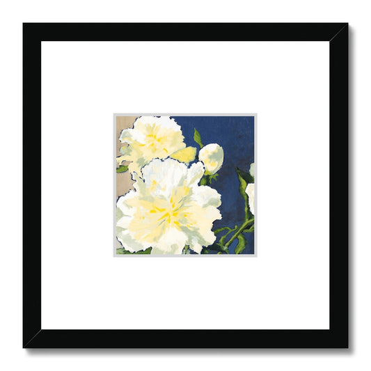 Framed Fine Art Print, Faux Mat - 12x12 inches | White Peonies in Acrylic, FMS-1050