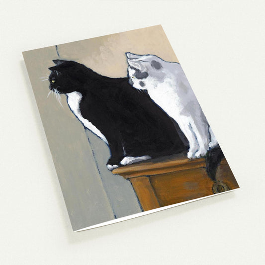 Black Cat White Cat — Fine Art Note Cards with Black & White Design, Blank Inside, Pack of 10 with Envelopes #NC-2022