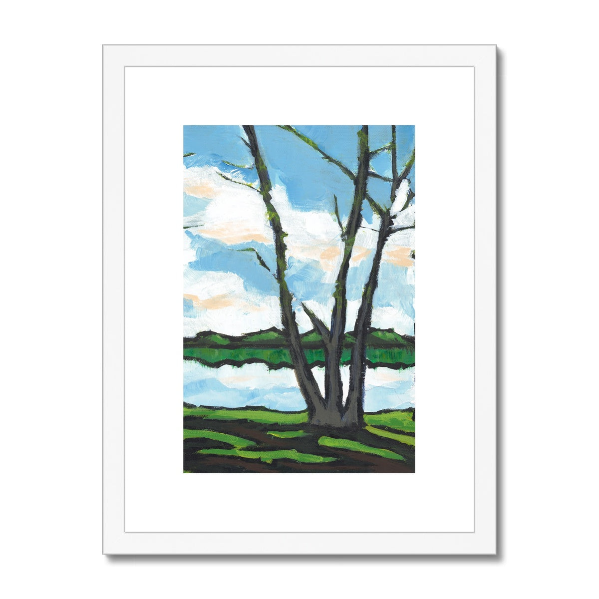 Framed Fine Art Print, White Mat - 6x8 8x12 12x16 18x24 inches | Lakeshore in Acrylic, FPV-1101-001