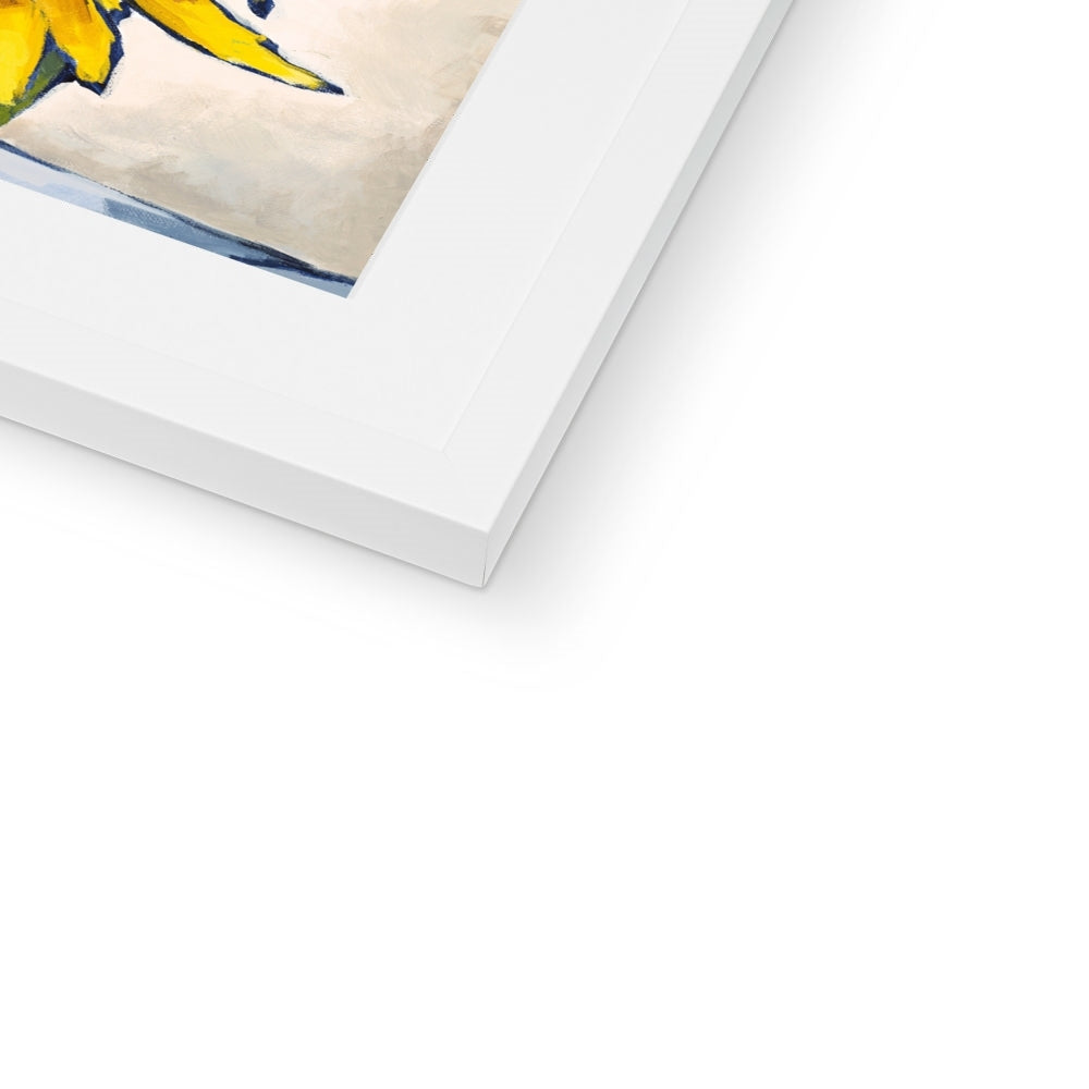 Framed Fine Art Print, White Mat - 8x8 12x12 16x16 20x20 24x24 28x28 inches | Sunflowers in Acrylic, FPS-1040