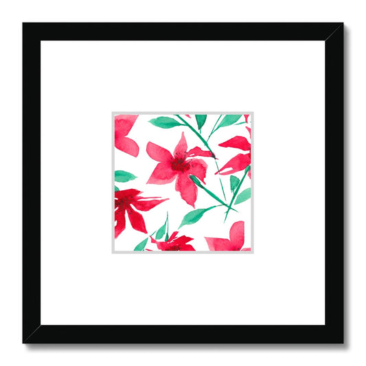Framed Fine Art Print, Faux Mat - 12x12 inches | Red Floral Watercolor, fms-1330-001