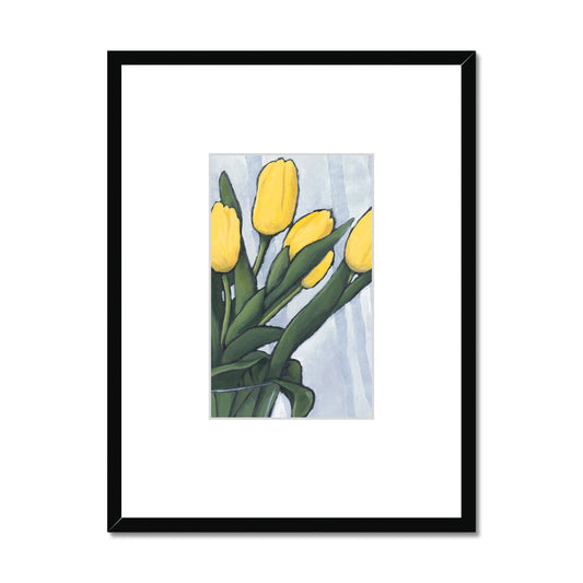 Framed Fine Art Print, Faux Mat - 18x24 inches | Yellow Tulips in Acrylic, FMV-1120-002
