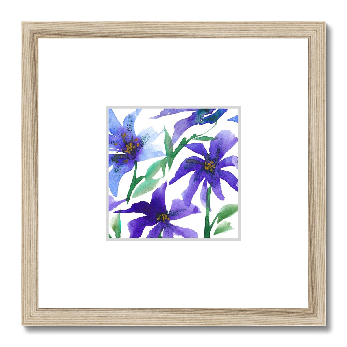 Framed Fine Art Print, Faux Mat - 12x12 inches | Purple Floral Watercolor, fms-1300-002