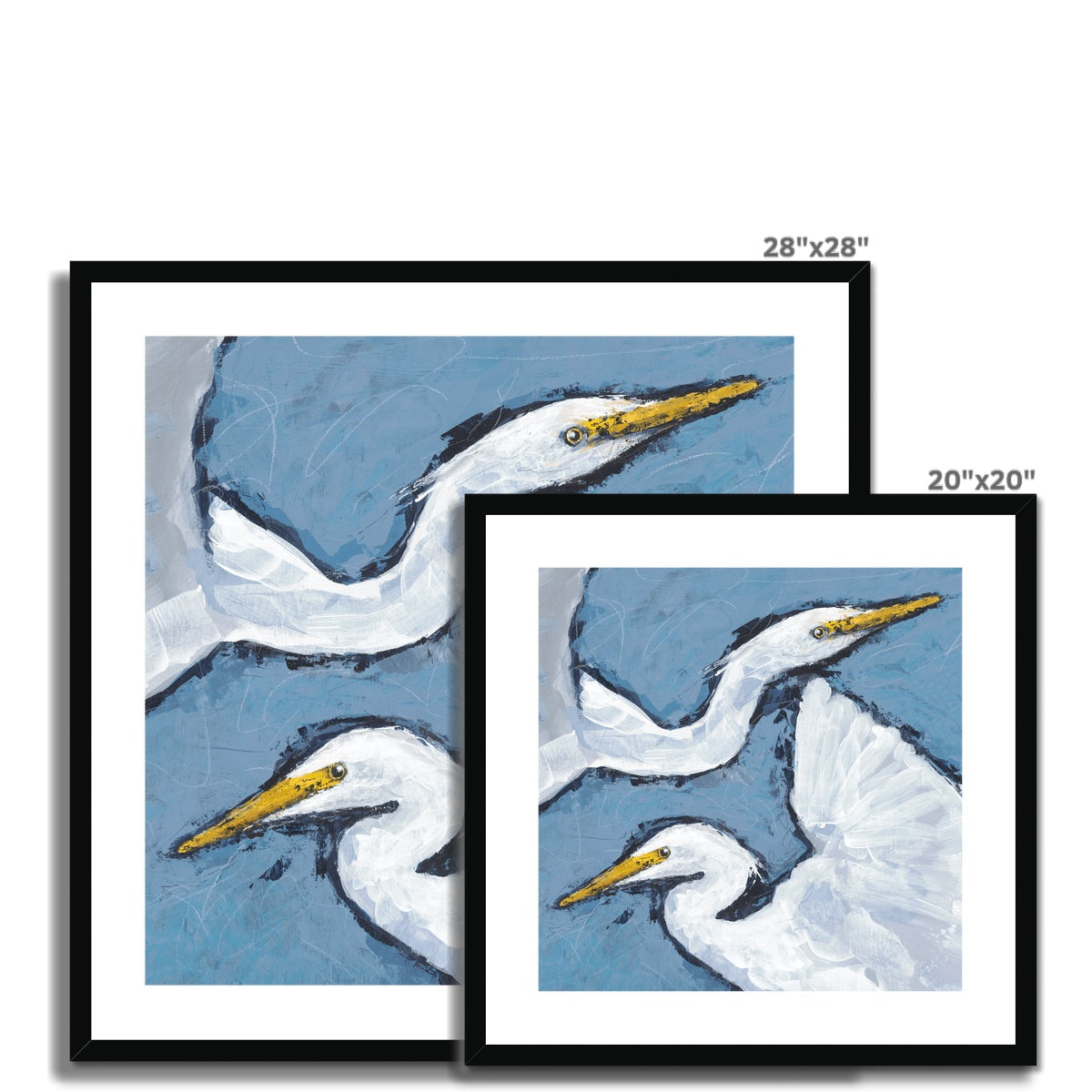 Framed Fine Art Print, White Mat - 8x8 12x12 16x16 20x20 24x24 28x28 inches | Heron Pair in Acrylic, FPS-1020-002