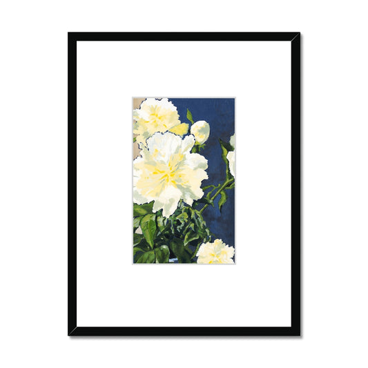 Framed Fine Art Print, Faux Mat - 18x24 inches | White Peonies in Acrylic, FMV-1050