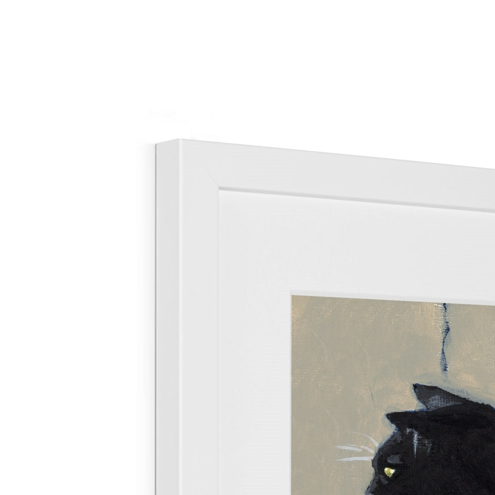 Framed & Mounted Fine Art Print, White Mat - 11x14 inches | Black Cat White Cat in Acrylic, FPV-1000-1122