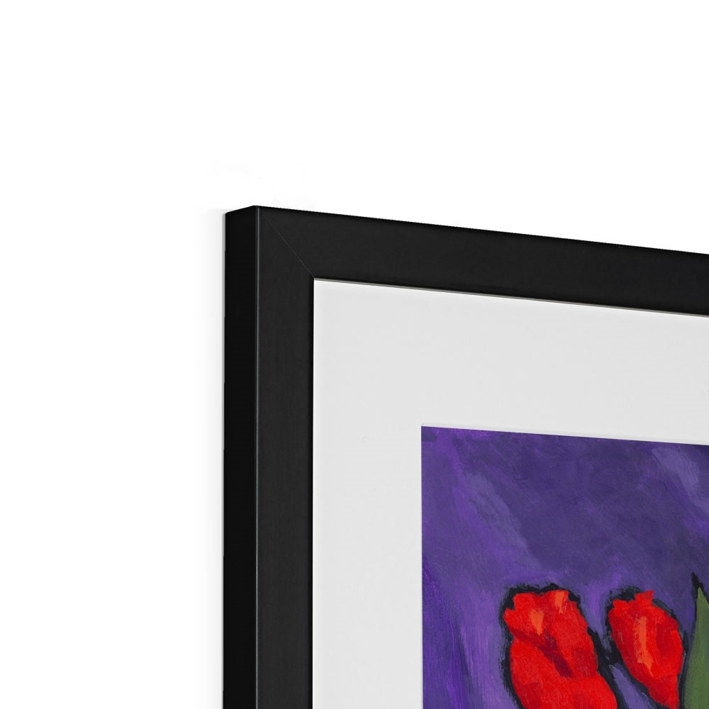 Framed Fine Art Print, White Mat - 11x14 inches | Red Tulips in Acrylic, FPV-1111-001