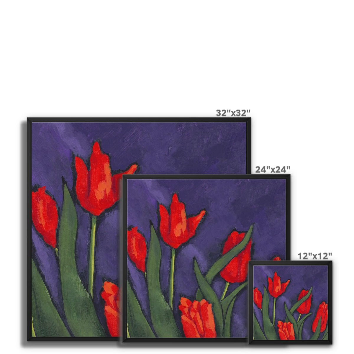 Framed Fine Art Canvas Print - 10x8 12x12 16x16 20x16 20x20 24x24 28x28 32x32 40x28 inches | Red Tulips in Acrylic, FCV-1111-1142-MW