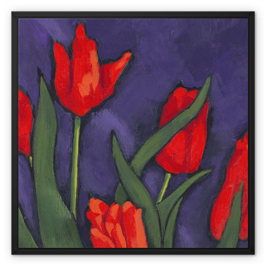 Framed Fine Art Canvas Print - 10x8 12x12 16x16 20x16 20x20 24x24 28x28 32x32 40x28 inches | Red Tulips in Acrylic, FCV-1111-1142-MW