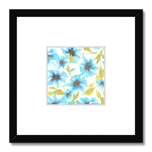 Framed Fine Art Print, Faux Mat - 12x12 inches | Blue Floral Watercolor, fms-1430-001