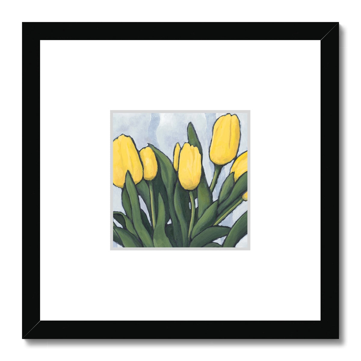 Framed Fine Art Print, Faux Mat - 12x12 inches | Yellow Tulips in Acrylic, FMS-1121