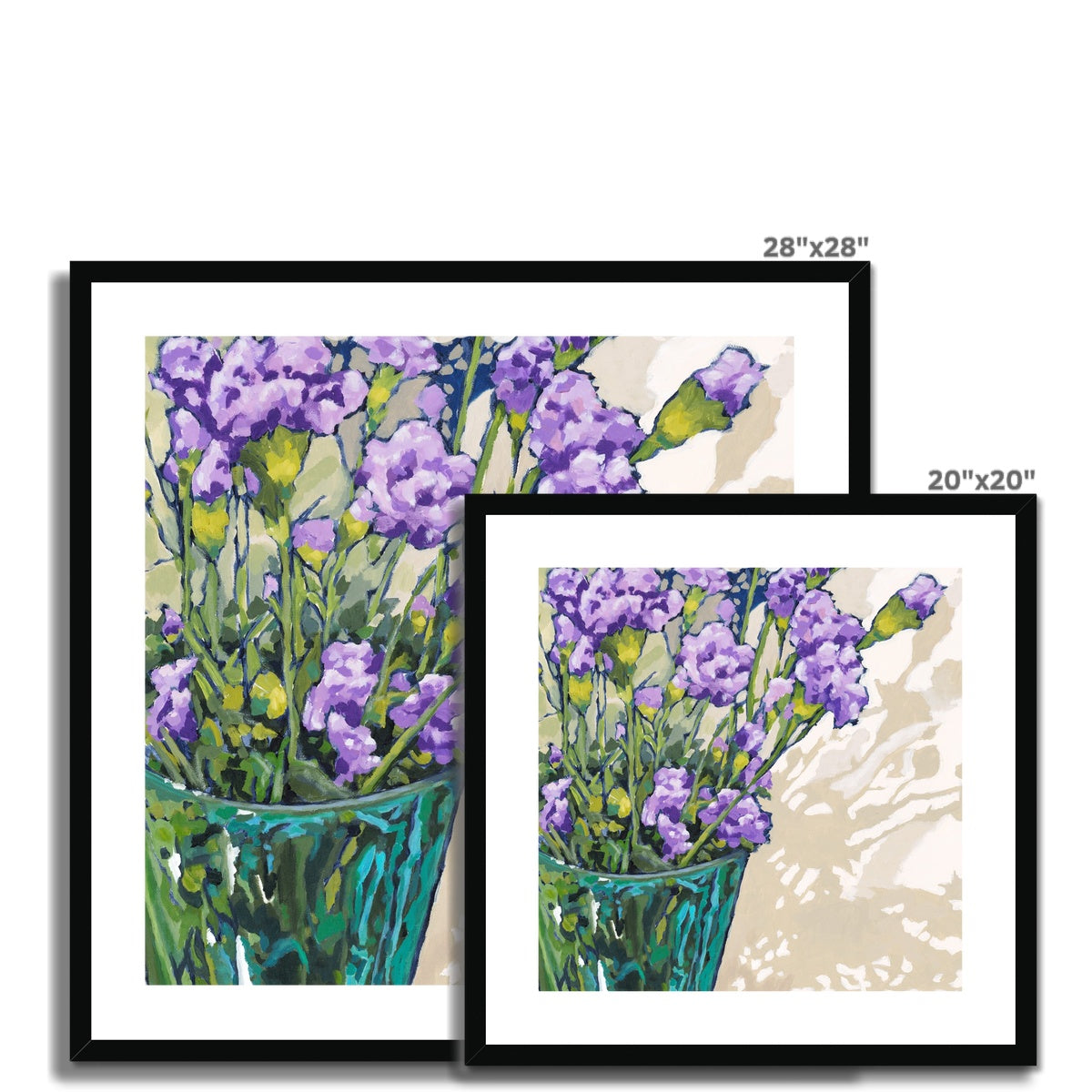Framed Fine Art Print, White Mat - 8x8 12x12 16x16 20x20 24x24 28x28 inches | Mauve Carnations in Acrylic, FPS-1070