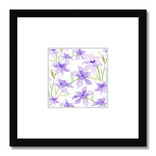 Framed Fine Art Print, Faux Mat - 12x12 inches | Purple Floral Watercolor, fms-1320-002