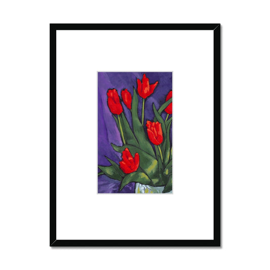 Framed Fine Art Print, Faux Mat - 18x24 inches | Red Tulips in Acrylic, FMV-1110-003