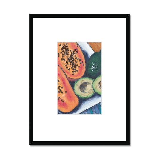 Framed Fine Art Print, Faux Mat - 18x24 inches | Papaya & Avocados in Acrylic, FMV-1000-1105-002