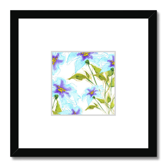 Framed Fine Art Print, Faux Mat - 12x12 inches | Blue Floral Watercolor, fms-1370-002
