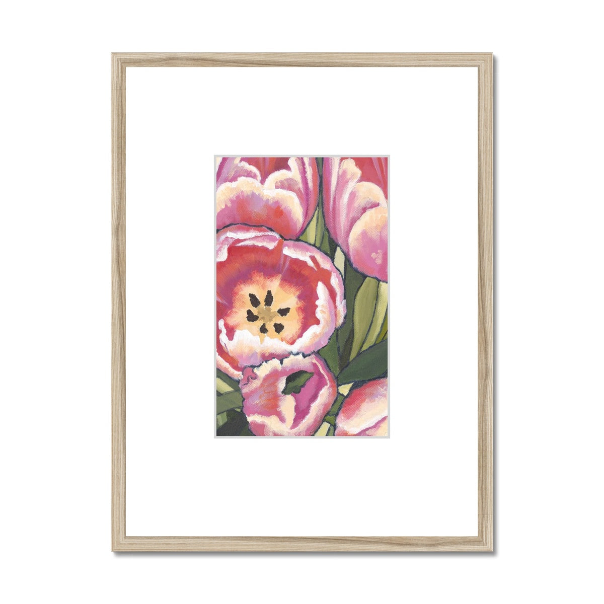 Framed Fine Art Print, Faux Mat - 18x24 inches | Pink Tulips in Acrylic, FMV-1080