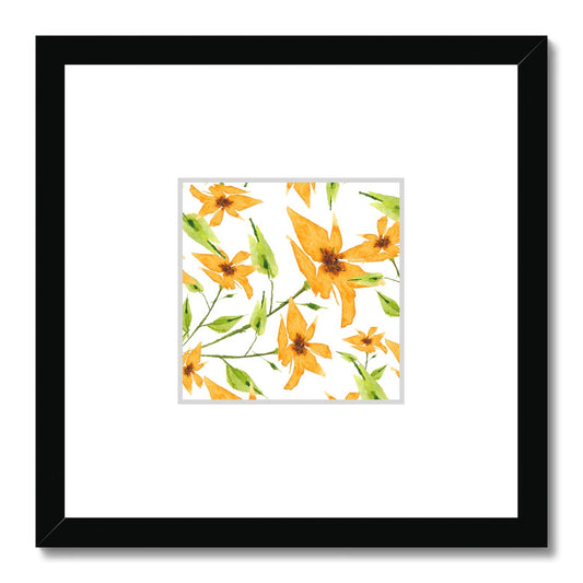 Framed Fine Art Print, Faux Mat - 12x12 inches | Yellow-Orange Floral Watercolor, fms-1390-001