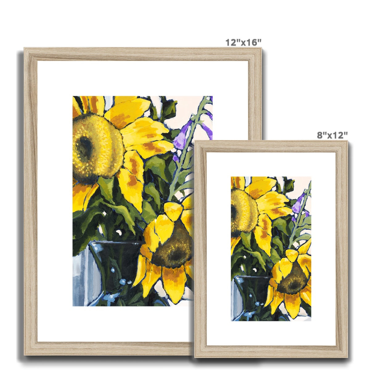 Framed Fine Art Print, White Mat - 6x8 8x12 12x16 12x18 inches | Sunflowers in Acrylic, FPV-1040-002