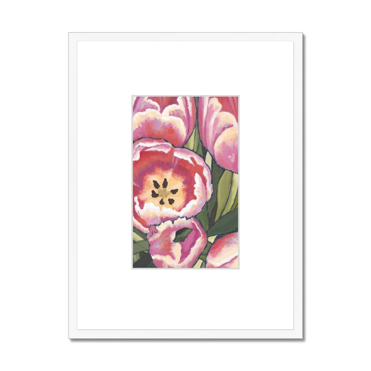 Framed Fine Art Print, Faux Mat - 18x24 inches | Pink Tulips in Acrylic, FMV-1080