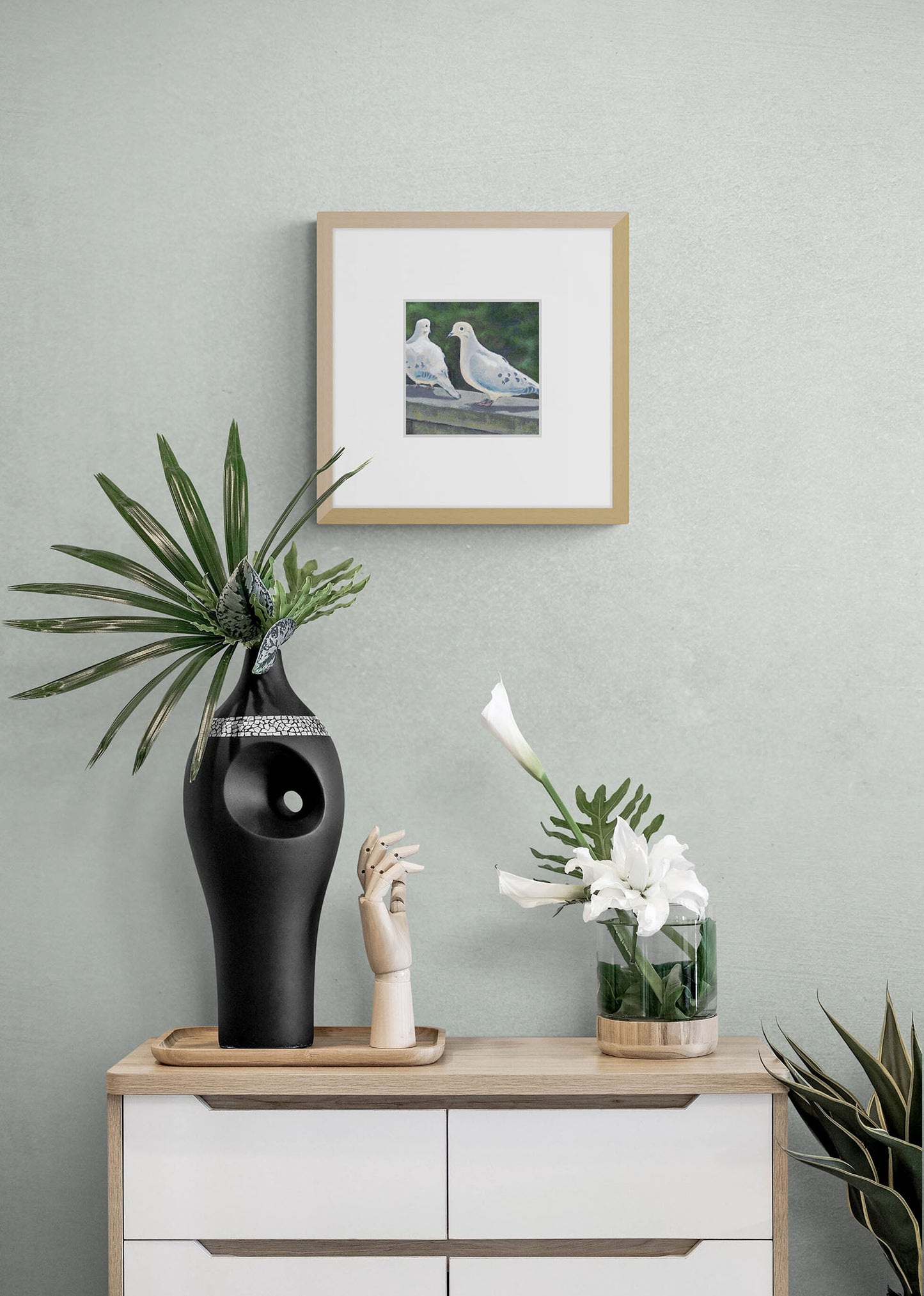Mourning Doves #2125 Framed Fine Art Print - Square Layout with Faux Mat Board