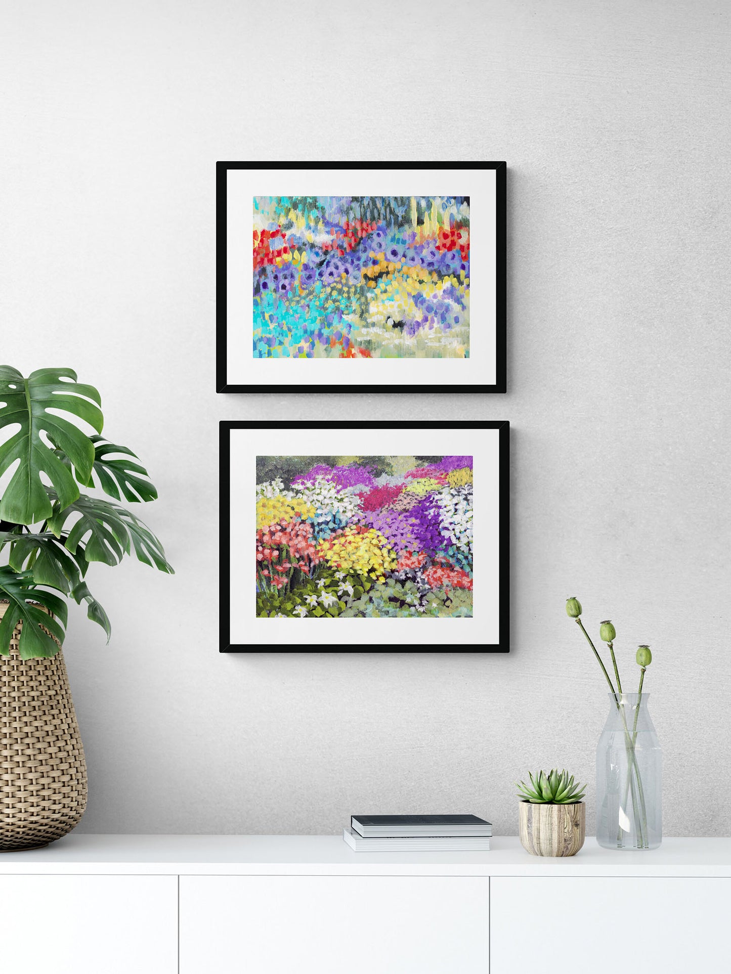 Framed Fine Art Print, White Mat - 14x12 19x16 24x20 29x24 34x28 39x32 inches | Floral Garden Three in Acrylic, FPH-1000-1147
