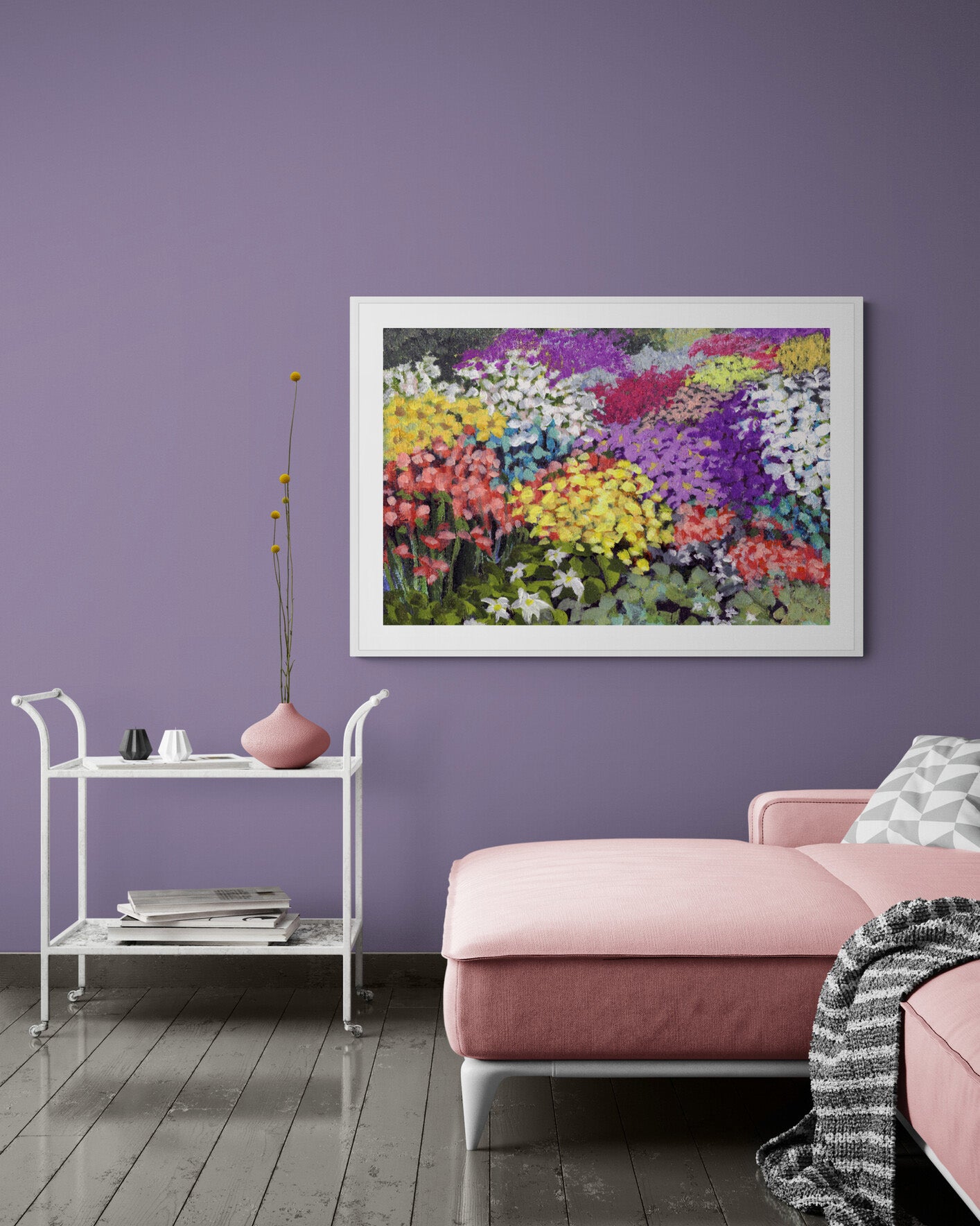 Framed Fine Art Print, White Mat - 14x12 19x16 24x20 29x24 34x28 39x32 inches | Floral Garden Three in Acrylic, FPH-1000-1147