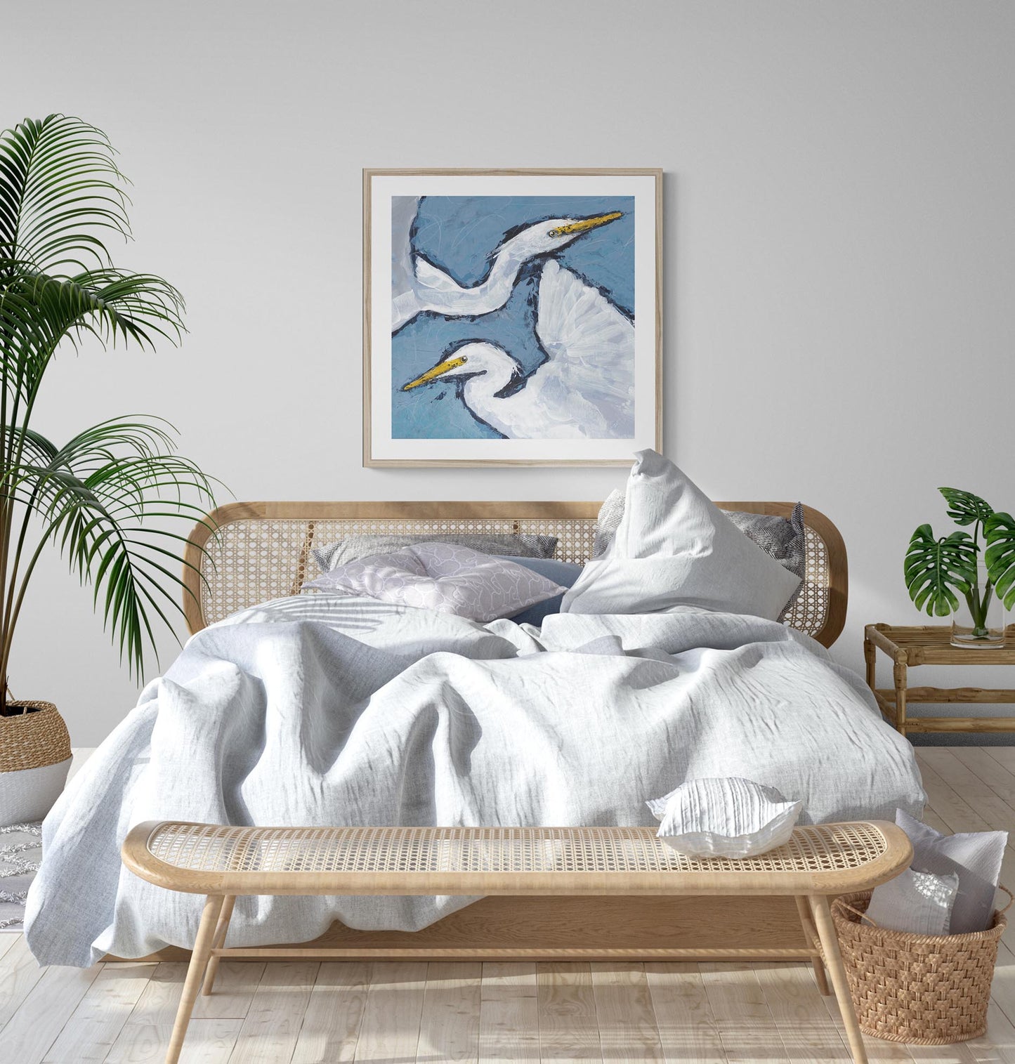 Framed Fine Art Print, White Mat - 12x12 16x16 20x20 24x24 28x28 32x32 36x36 40x40 inches | Heron Pair in Acrylic, FPS-1020-002