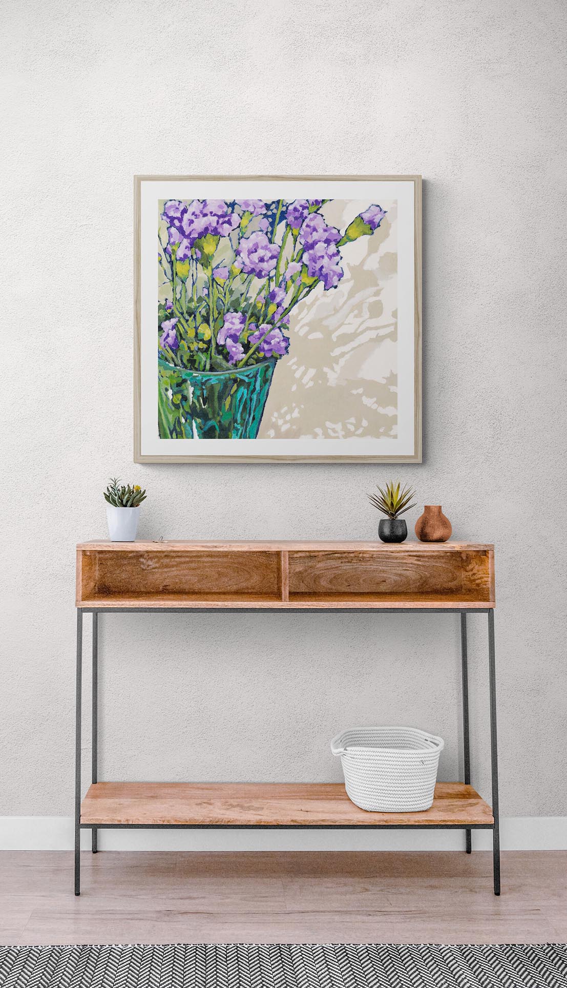 Framed Fine Art Print, White Mat - 12x12 16x16 20x20 24x24 28x28 32x32 36x36 40x40 inches | Mauve Carnations in Acrylic, FPS-1070