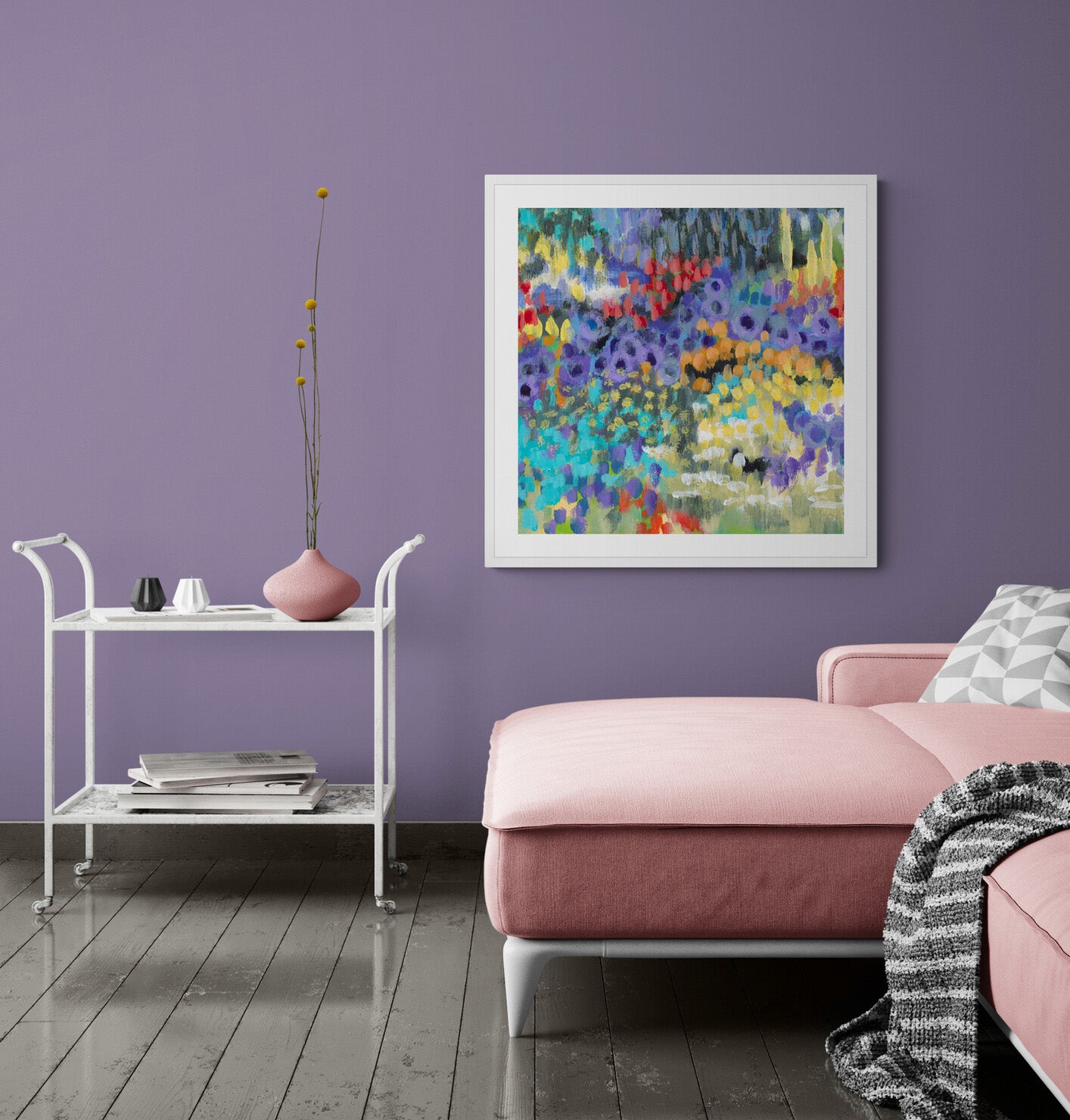 Framed Fine Art Print, White Mat - 12x12 16x16 20x20 24x24 28x28 32x32 36x36 40x40 inches | Floral Garden Two in Acrylic, FPS-1000-1145