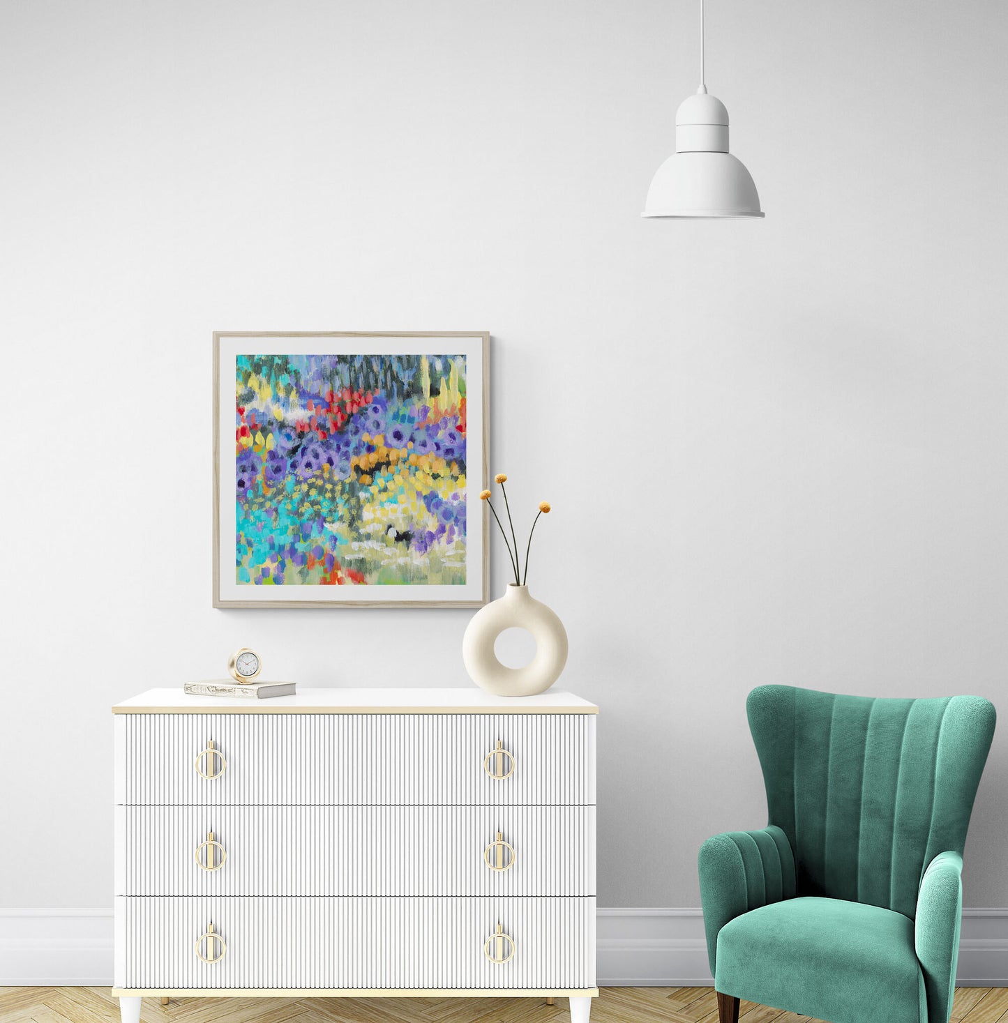 Framed Fine Art Print, White Mat - 12x12 16x16 20x20 24x24 28x28 32x32 36x36 40x40 inches | Floral Garden Two in Acrylic, FPS-1000-1145