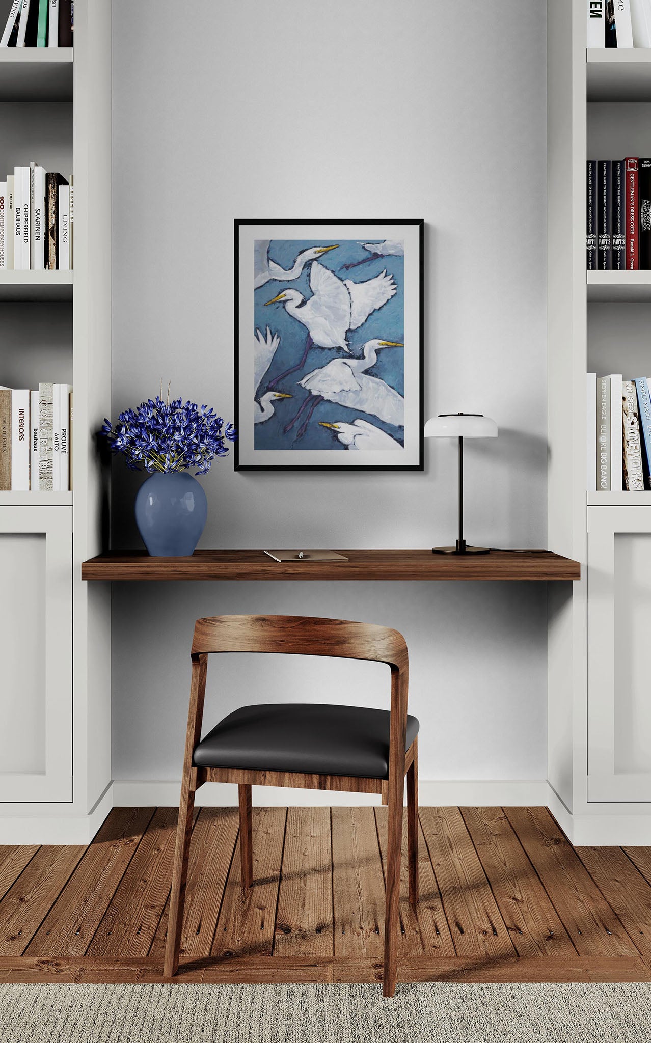 Framed Fine Art Print, White Mat - 13x16 16x20 22x28 28x36 inches | White Herons in Acrylic, FPV-1020