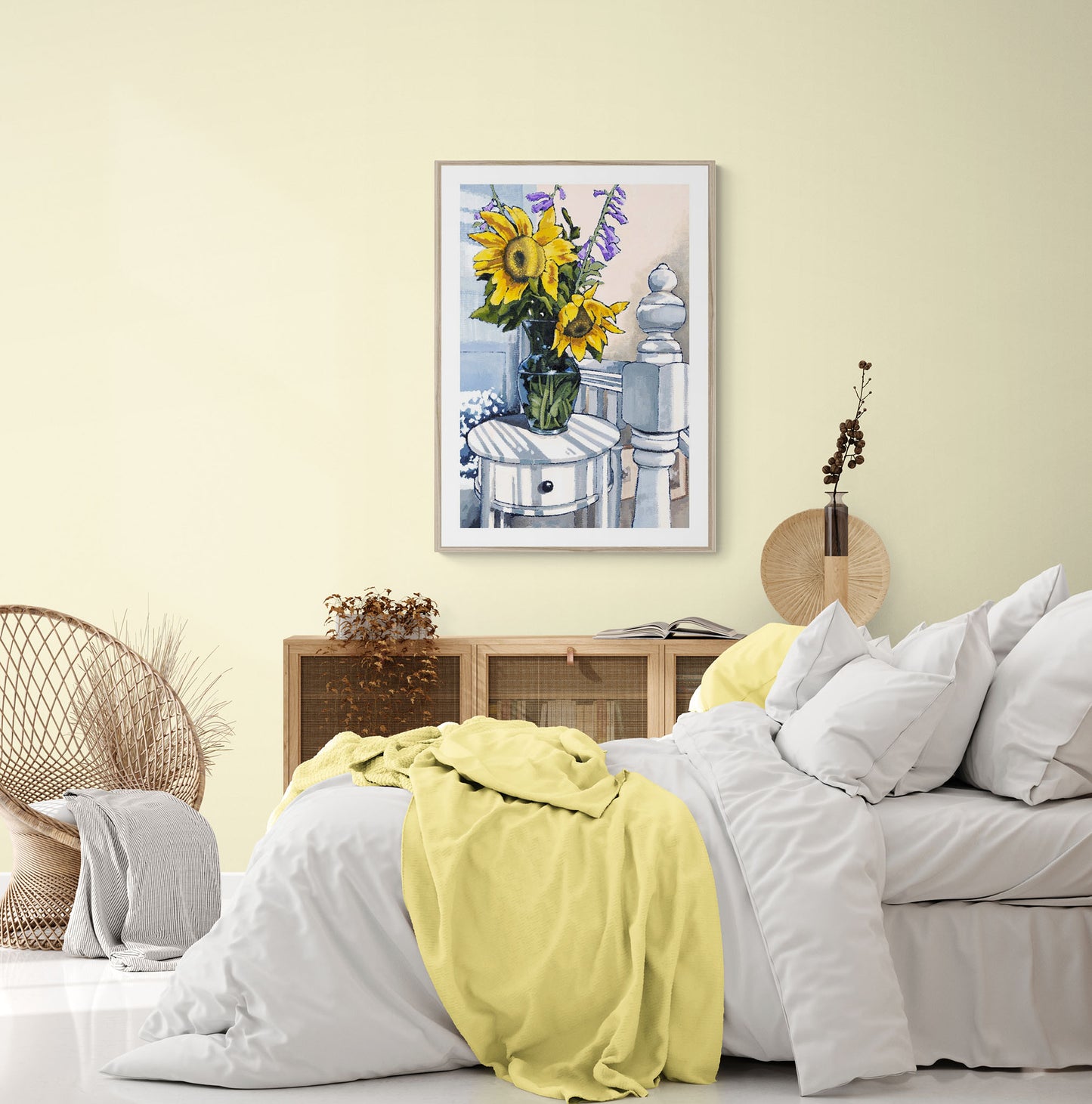 Framed Fine Art Print, White Mat - 12x16 16x22 20x28 24x36 28x40 inches | Sunflowers in Acrylic, FPV-1040-001