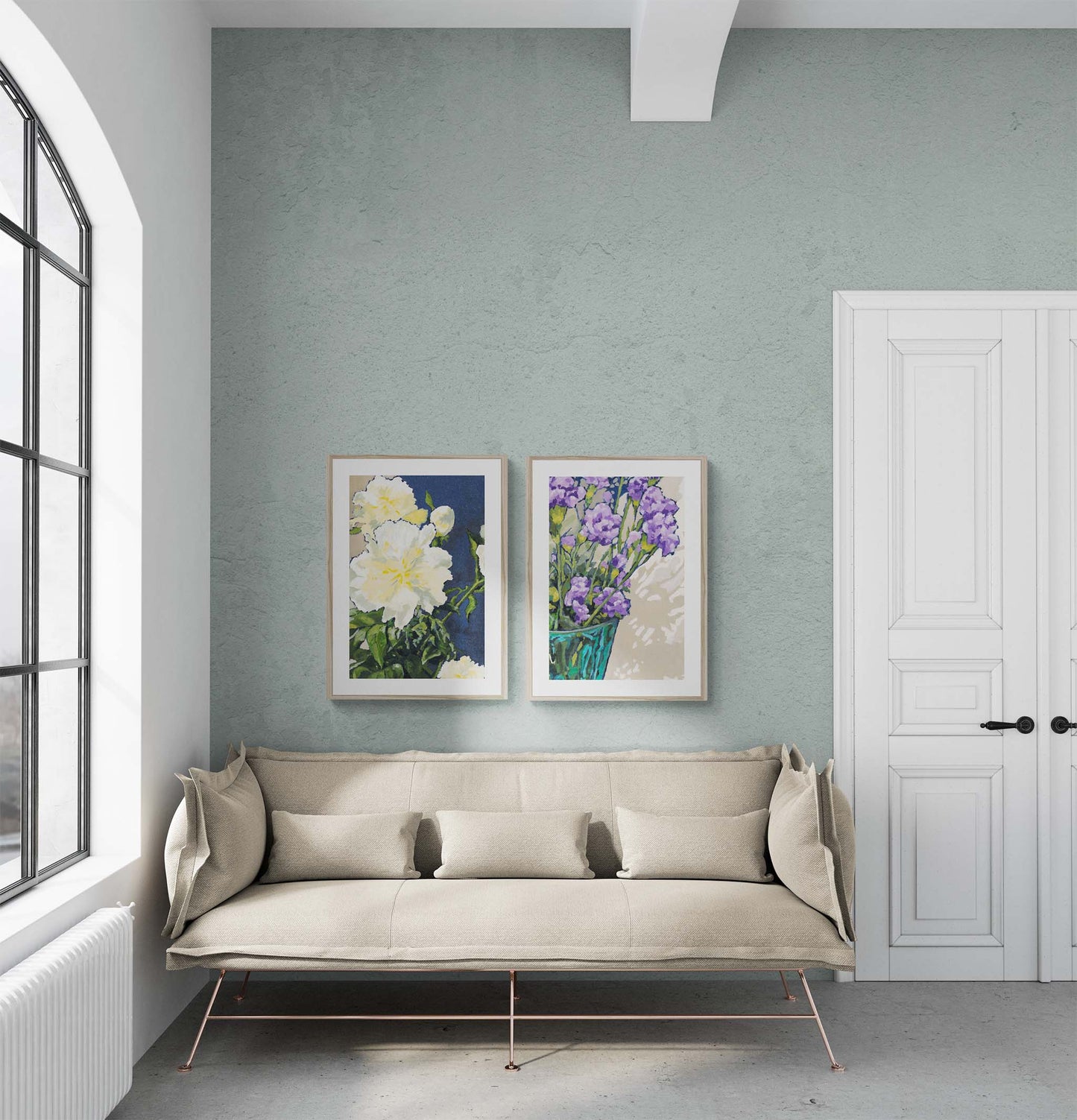 Framed Fine Art Print, White Mat - 12x16 16x22 20x28 24x36 28x40 inches | Mauve Carnations in Acrylic, FPV-1070