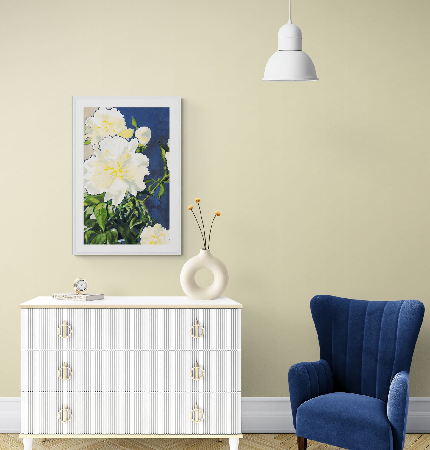 White Peonies, Focues Design Two #1050-002 Framed Fine Art Print - Vertical 2-Inch Premium Gallery Matting