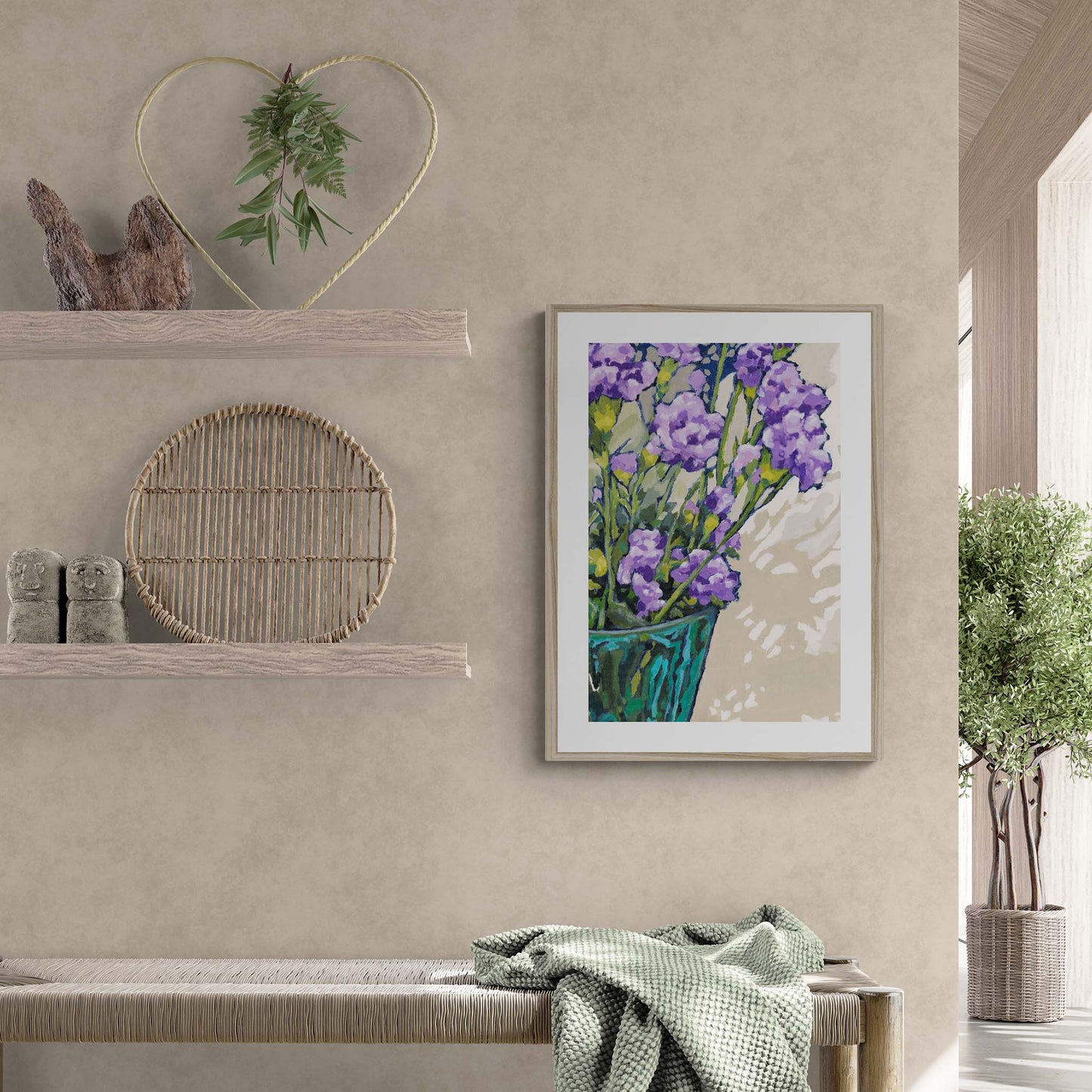 Framed Fine Art Print, White Mat - 12x16 16x22 20x28 24x36 28x40 inches | Mauve Carnations in Acrylic, FPV-1070
