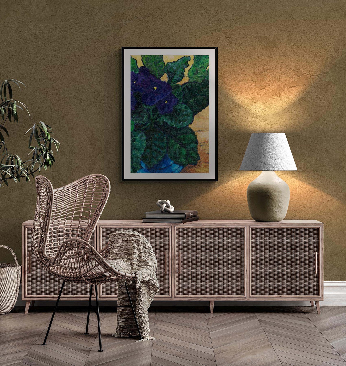 Framed Fine Art Print, White Mat - 12x16 16x22 20x28 24x36 28x40 inches | African Violets in Acrylic, FPV-1090