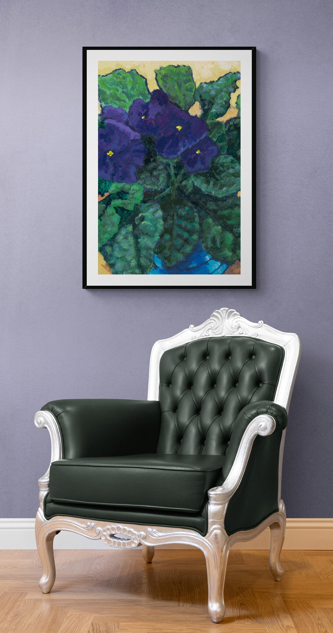 Framed Fine Art Print, White Mat - 12x16 16x22 20x28 24x36 28x40 inches | African Violets in Acrylic, FPV-1090