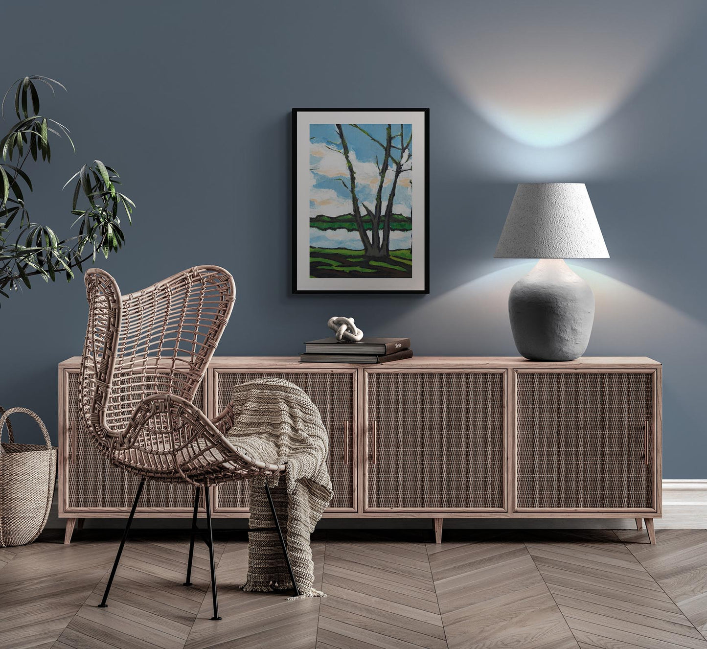 Framed Fine Art Print, White Mat - 13x16 16x20 22x28 28x36 inches | Lakeshore in Acrylic, FPV-1101-001