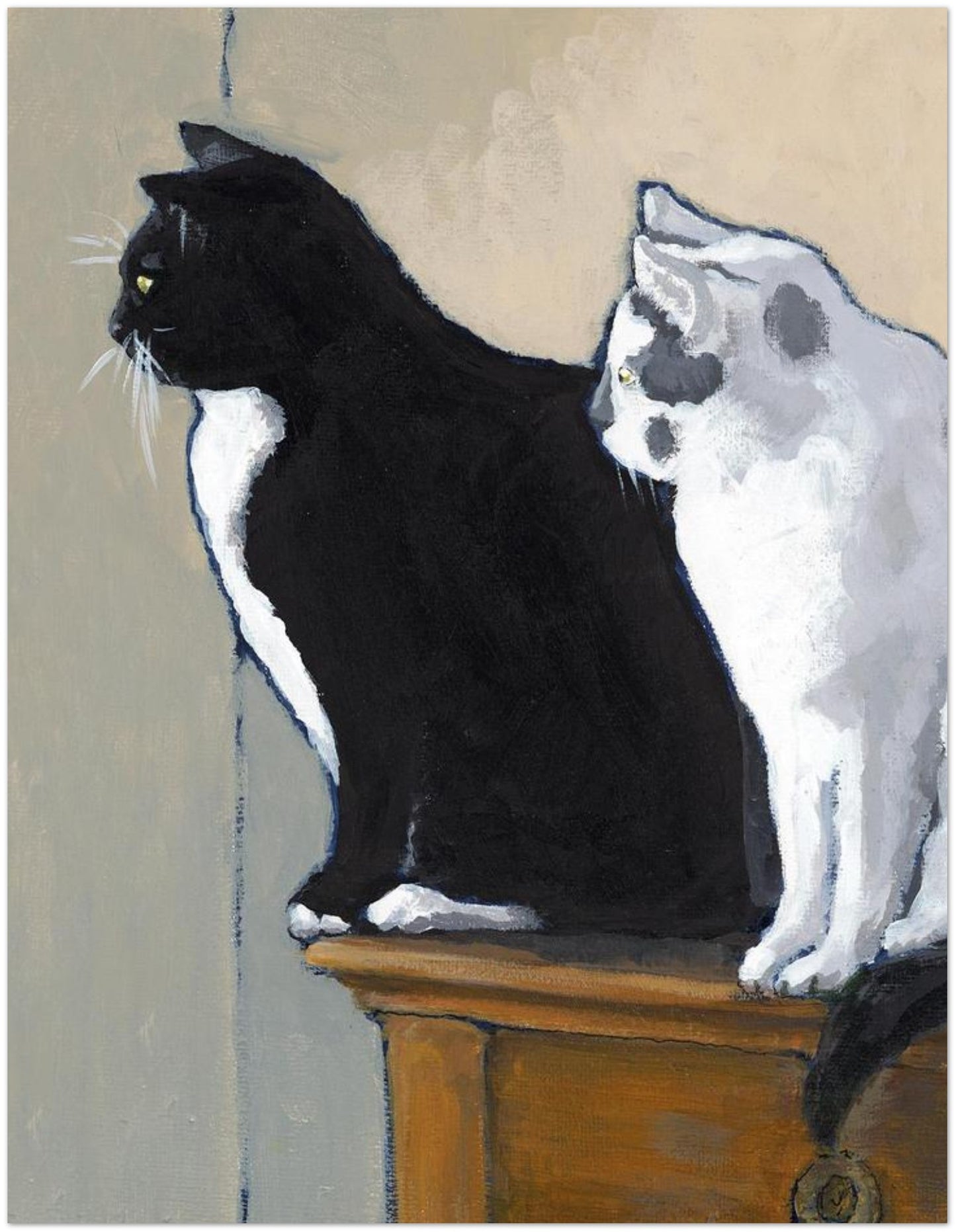 Black Cat White Cat — Fine Art Note Cards with Black & White Design, Blank Inside, Pack of 10 with Envelopes #NC-2022